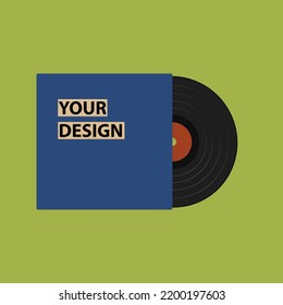 Vinyl cover mockup. Vector illustration on bright green background. Vinyl in cover icon.