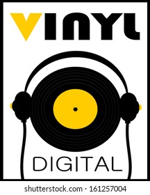 vinyl digital design with headphones and old record