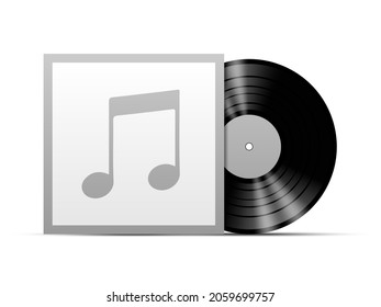 Vinyl disc with black cover template mockup, vector illustration