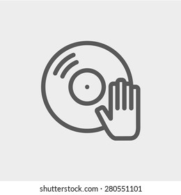 Vinyl disc icon thin line for web and mobile, modern minimalistic flat design. Vector dark grey icon on light grey background.