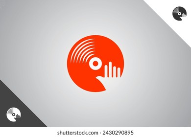 Vinyl disc logo. Minimal and modern logotype. Perfect logo for business related to band, musicians and singers industry. Isolated background. Vector eps 10.