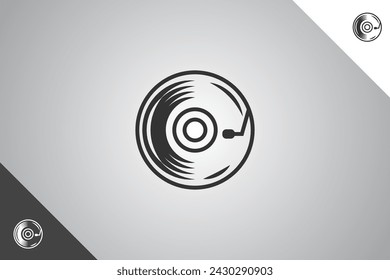 Vinyl disc logo. Minimal and modern logotype. Perfect logo for business related to band, musicians and singers industry. Isolated background. Vector eps 10.