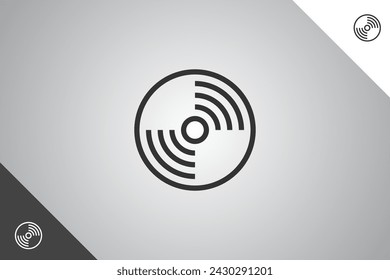Vinyl disc logo. Minimal and modern logotype. Perfect logo for business related to band, musicians and singers industry. Isolated background. Vector eps 10.