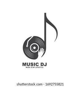 vinyl disc music with  disc jockey  hand vector icon illustration design template