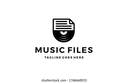 Vinyl Disc Music Record with File Paper Document Logo Design Inspiration