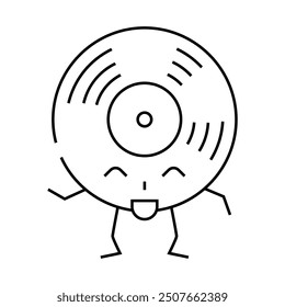 vinyl disc music retro character line icon vector. vinyl disc music retro character sign. isolated contour symbol black illustration