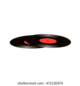 vinyl disc with red label over white background. Illustration