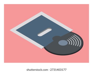 Disco de vinil. Ilustração plana simples em vista isométrica.