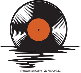 Vinyl Disc Sunset Reflection (Record). Vector Illustration. 