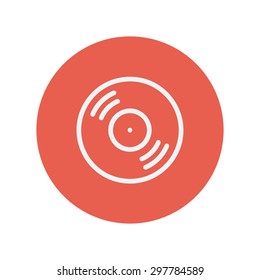 Vinyl disc thin line icon for web and mobile minimalistic flat design. Vector white icon inside the red circle