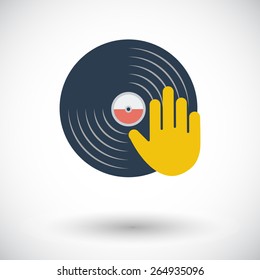 Vinyl disc whit hand. Single flat icon on white background. Vector illustration.