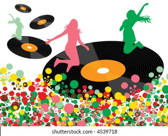 vinyl disco pop happy girls (vector) - illustration