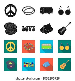 Vinyl discs, guitar, tent.Hippy set collection icons in black,flet style vector symbol stock illustration web.