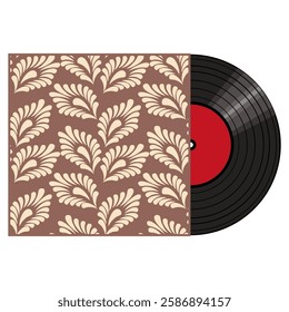 Vinyl disk in carton pack isolated on white retro style illustration vector art decor design 70s, 80s, 90s 