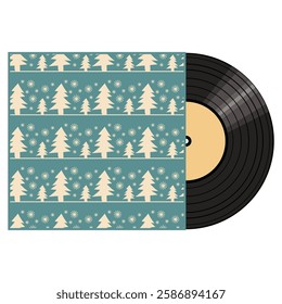 Vinyl disk in carton pack isolated on white retro style illustration vector art decor design 70s, 80s, 90s 
