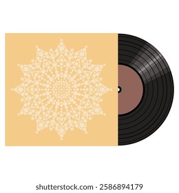 Vinyl disk in carton pack isolated on white retro style illustration vector art decor design 70s, 80s, 90s 
