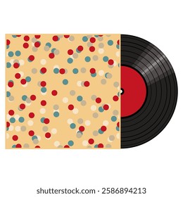 Vinyl disk in carton pack isolated on white retro style illustration vector art decor design 70s, 80s, 90s 