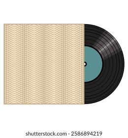 Vinyl disk in carton pack isolated on white retro style illustration vector art decor design 70s, 80s, 90s 
