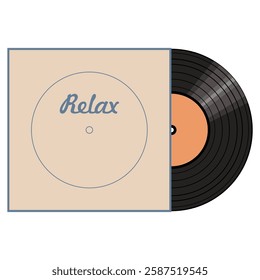  Vinyl disk in carton pack isolated on white retro style illustration vector art decor design 70s, 80s, 90s