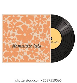  Vinyl disk in carton pack isolated on white retro style illustration vector art decor design 70s, 80s, 90s