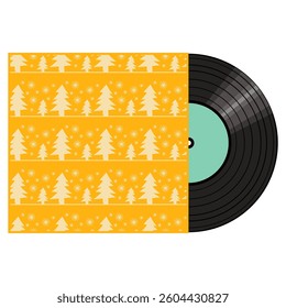 Vinyl disk in carton pack isolated on white retro style illustration vector art decor design 70s, 80s, 90s	