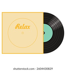 Vinyl disk in carton pack isolated on white retro style illustration vector art decor design 70s, 80s, 90s	