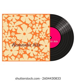 Vinyl disk in carton pack isolated on white retro style illustration vector art decor design 70s, 80s, 90s	