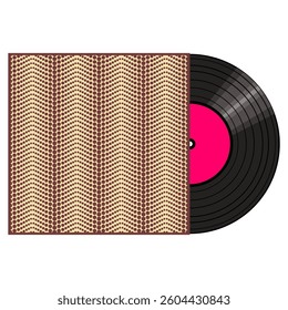Vinyl disk in carton pack isolated on white retro style illustration vector art decor design 70s, 80s, 90s	