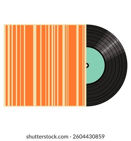 Vinyl disk in carton pack isolated on white retro style illustration vector art decor design 70s, 80s, 90s	