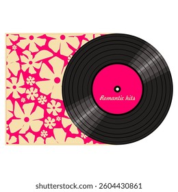 Vinyl disk in carton pack isolated on white retro style illustration vector art decor design 70s, 80s, 90s	