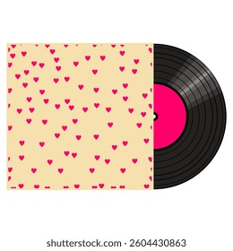 Vinyl disk in carton pack isolated on white retro style illustration vector art decor design 70s, 80s, 90s	