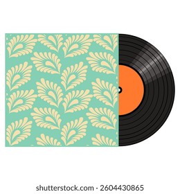 Vinyl disk in carton pack isolated on white retro style illustration vector art decor design 70s, 80s, 90s	