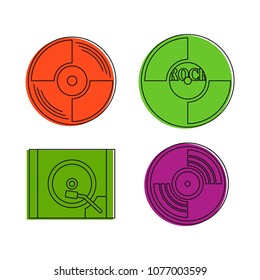 Vinyl disk icon set. Color outline set of vinyl disk vector icons for web design isolated on white background