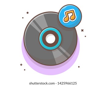 Vinyl Disk Music with Tune and Note of Music Vector Illustration. Vinyl Music Record Vintage. Flat Cartoon Style Suitable for Web Landing Page,  Banner, Flyer, Sticker, Wallpaper, Card, Background
