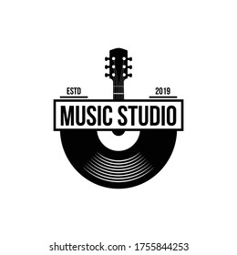 Vinyl disk record music logo vector icon illustration design