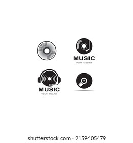 Vinyl disk record music logo vector icon illustration design