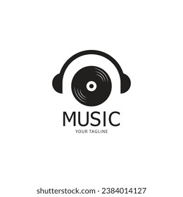 Vinyl disk record music logo vector icon illustration design