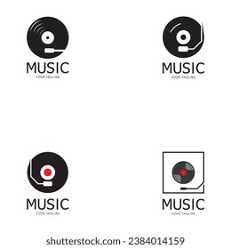 Vinyl disk record music logo vector icon illustration design