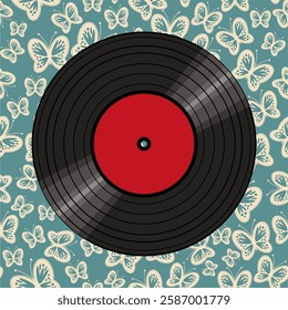 Vinyl disk retro style illustration vector art decor design 70s, 80s, 90s music pattern 