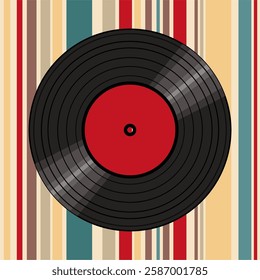 Vinyl disk retro style illustration vector art decor design 70s, 80s, 90s music pattern 