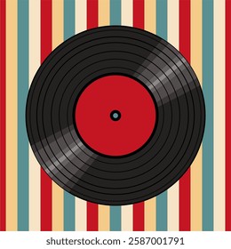 Vinyl disk retro style illustration vector art decor design 70s, 80s, 90s music pattern 