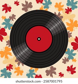 Vinyl disk retro style illustration vector art decor design 70s, 80s, 90s music pattern 