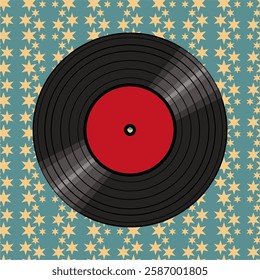 Vinyl disk retro style illustration vector art decor design 70s, 80s, 90s music pattern 