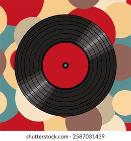 Vinyl disk retro style illustration vector art decor design 70s, 80s, 90s music pattern 