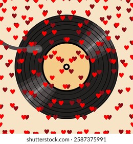 Vinyl disk retro style illustration vector art decor design 70s, 80s, 90s music pattern