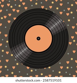 Vinyl disk retro style illustration vector art decor design 70s, 80s, 90s music pattern