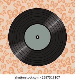 Vinyl disk retro style illustration vector art decor design 70s, 80s, 90s music pattern