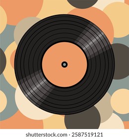 Vinyl disk retro style illustration vector art decor design 70s, 80s, 90s music pattern