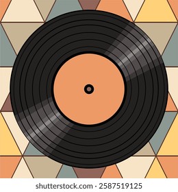 Vinyl disk retro style illustration vector art decor design 70s, 80s, 90s music pattern