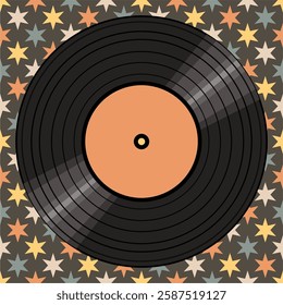Vinyl disk retro style illustration vector art decor design 70s, 80s, 90s music pattern